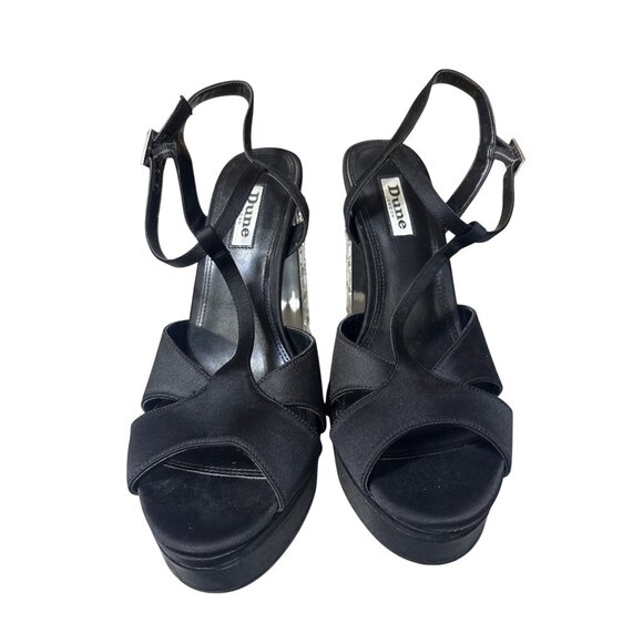 Dune Size 9 Black Satin Rhinestone Block Heel Platform Sandals With Adjustable S - Picture 2 of 7